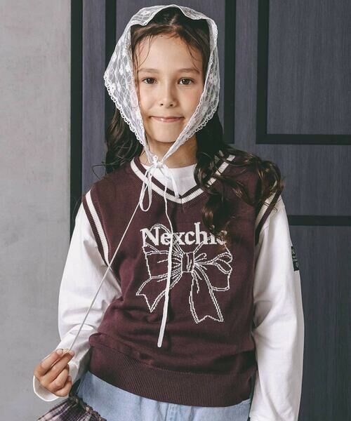 nexchic/ネクシック リボンロゴジャガードニットベスト(110~150cm) ブラウン 140cm nexchic/ネクシック リボンロゴジャガードニットベスト(110~150cm) ブラウン 140cm