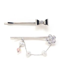 nexchic / ネクシック ヘアピン | 花リボン蝶々モチーフ付きシルバーヘアピン