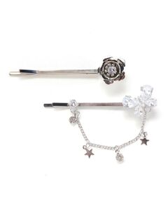 nexchic / ネクシック ヘアピン | 花リボン蝶々モチーフ付きシルバーヘアピン