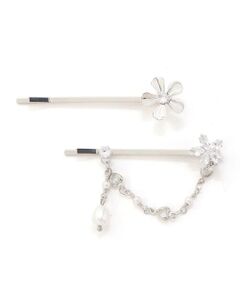nexchic / ネクシック ヘアピン | 花リボン蝶々モチーフ付きシルバーヘアピン