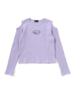 nexchic / ネクシック Tシャツ | 肩開きラインストーンロゴテレコ長袖Tシャツ(110~150cm)