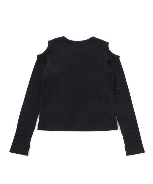 nexchic / ネクシック Tシャツ | 肩開きラインストーンロゴテレコ長袖Tシャツ(110~150cm) | 詳細6