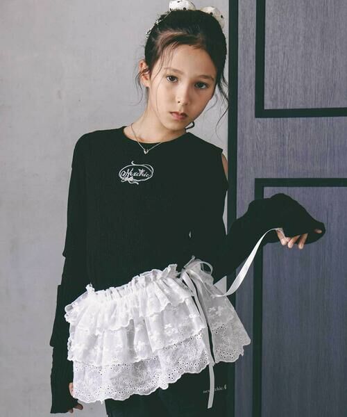 nexchic / ネクシック Tシャツ | 肩開きラインストーンロゴテレコ長袖Tシャツ(110~150cm) | 詳細1