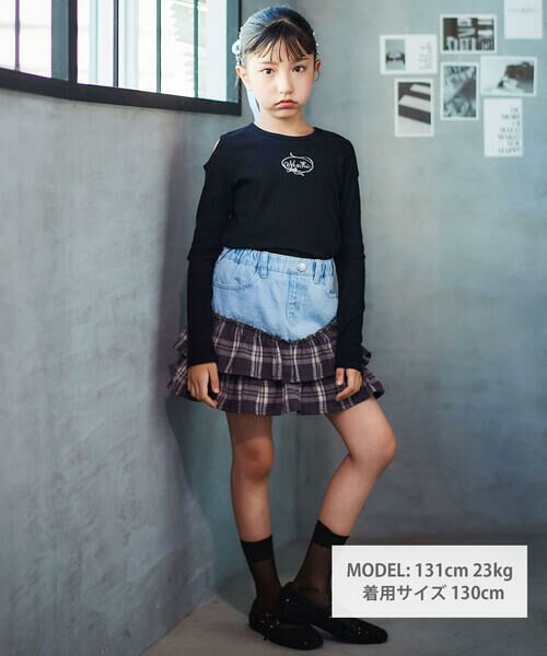 nexchic / ネクシック Tシャツ | 肩開きラインストーンロゴテレコ長袖Tシャツ(110~150cm) | 詳細2