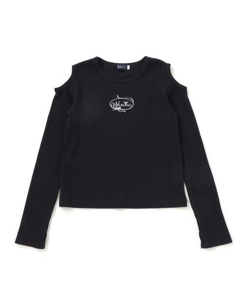 nexchic/ネクシック 肩開きラインストーンロゴテレコ長袖Tシャツ(110~150cm) ブラック 150cm nexchic/ネクシック 肩開きラインストーンロゴテレコ長袖Tシャツ(110~150cm) ブラック 150cm