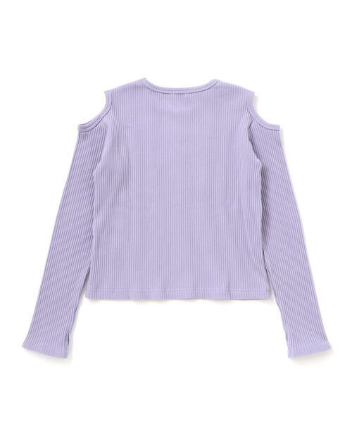 nexchic / ネクシック Tシャツ | 肩開きラインストーンロゴテレコ長袖Tシャツ(110~150cm) | 詳細9