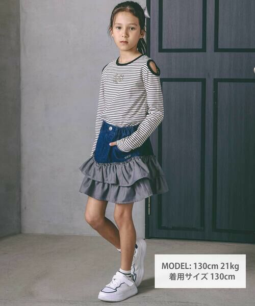 nexchic / ネクシック Tシャツ | 肩開きラインストーンロゴテレコ長袖Tシャツ(110~150cm) | 詳細12