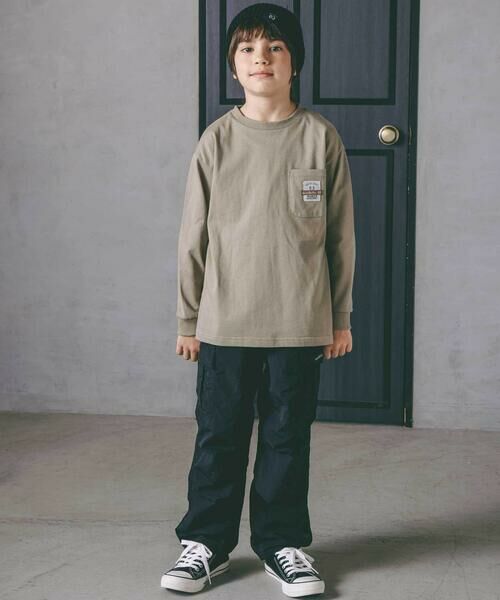 nexchic / ネクシック Tシャツ | バッグロゴパッチ天竺&マルチボーダー長袖Tシャツ(110~150cm) | 詳細1