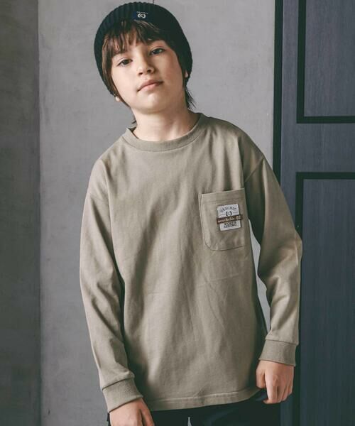 nexchic/ネクシック バッグロゴパッチ天竺&マルチボーダー長袖Tシャツ(110~150cm) グリーン 140cm nexchic/ネクシック バッグロゴパッチ天竺&マルチボーダー長袖Tシャツ(110~150cm) グリーン 140cm