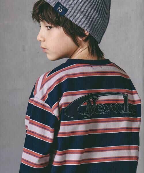 nexchic / ネクシック Tシャツ | バッグロゴパッチ天竺&マルチボーダー長袖Tシャツ(110~150cm) | 詳細18
