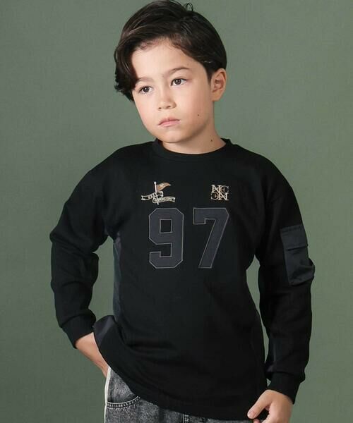 nexchic/ネクシック 【お揃い】タフタx天竺切り替え長袖Tシャツ(110~150cm) ブラック 140cm nexchic/ネクシック 【お揃い】タフタx天竺切り替え長袖Tシャツ(110~150cm) ブラック 140cm