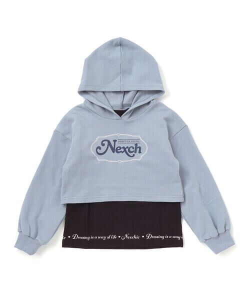 nexchic/ネクシック 裏毛ラインストーンロゴトレーナーｘ天竺Tシャツセット(110~150cm) ブルー 140cm