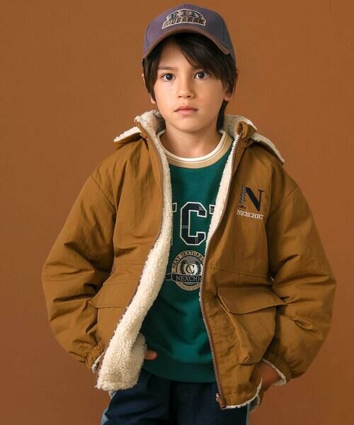 nexchic/ネクシック ワンポイントロゴ入りリバーシブルタフタジャケット(110~150cm) キャメル 150cm