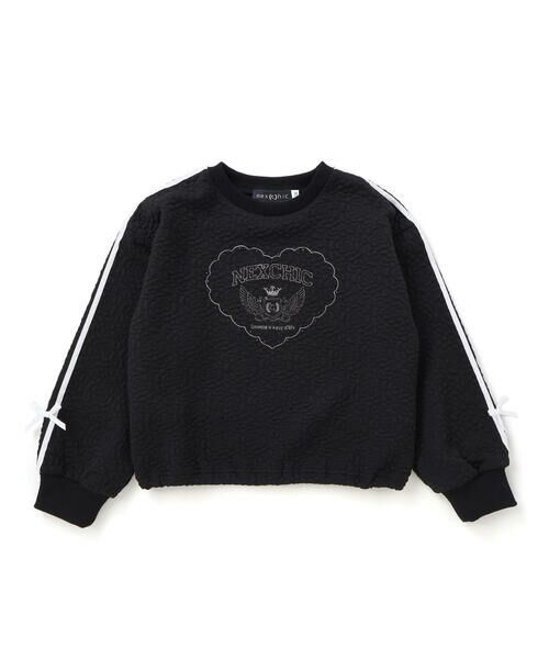 nexchic/ネクシック 【お揃い】ハート刺しゅう袖リボンキルトトレーナー(110~150cm) ブラック 130cm nexchic/ネクシック 【お揃い】ハート刺しゅう袖リボンキルトトレーナー(110~150cm) ブラック 130cm