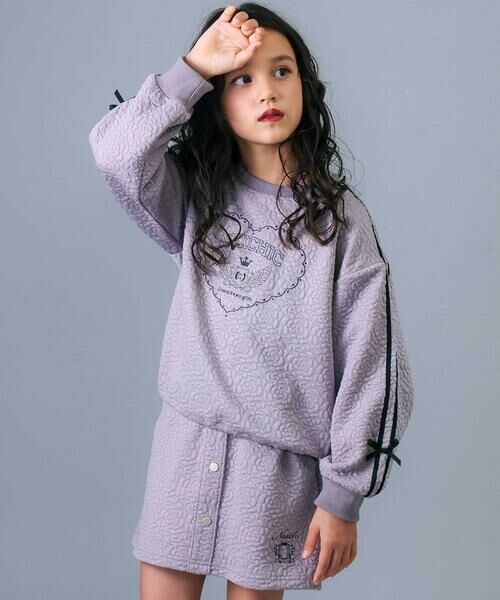 nexchic / ネクシック スウェット | 【お揃い】ハート刺しゅう袖リボンキルトトレーナー(110~150cm) | 詳細4