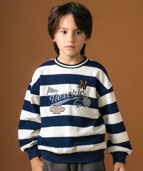 nexchic/ネクシック フェルトパッチ刺しゅう入り裏毛トレーナー(110~150cm) ネイビー系 110cm nexchic/ネクシック フェルトパッチ刺しゅう入り裏毛トレーナー(110~150cm) ネイビー系 110cm