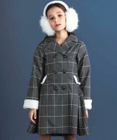 nexchic / ネクシック ミニ丈・ひざ丈ワンピース | ファー付きツイル＆チェックコートワンピース(110~150cm)