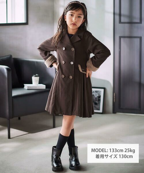 nexchic / ネクシック ミニ丈・ひざ丈ワンピース | ファー付きツイル＆チェックコートワンピース(110~150cm) | 詳細4