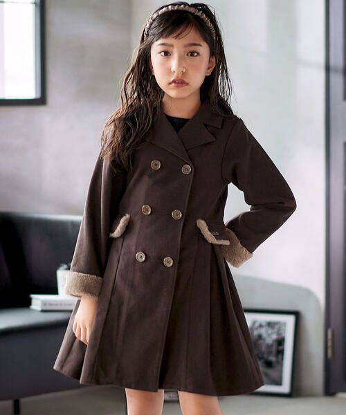 nexchic / ネクシック ミニ丈・ひざ丈ワンピース | ファー付きツイル＆チェックコートワンピース(110~150cm) | 詳細5