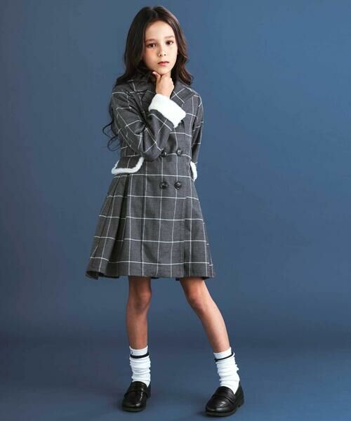 nexchic / ネクシック ミニ丈・ひざ丈ワンピース | ファー付きツイル＆チェックコートワンピース(110~150cm) | 詳細8