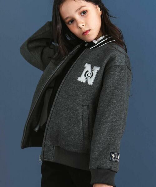 nexchic / ネクシック ノーカラージャケット | ロゴバッチ裏ジャギー裏毛スタジャン(110~150cm) | 詳細3