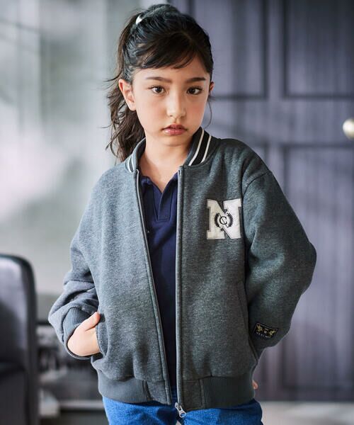 nexchic / ネクシック ノーカラージャケット | ロゴバッチ裏ジャギー裏毛スタジャン(110~150cm) | 詳細6