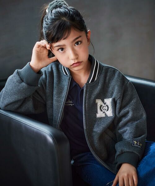 nexchic / ネクシック ノーカラージャケット | ロゴバッチ裏ジャギー裏毛スタジャン(110~150cm) | 詳細7