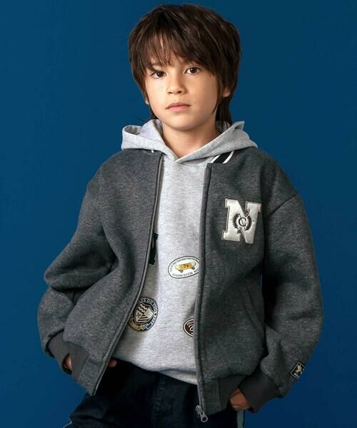 nexchic / ネクシック ノーカラージャケット | ロゴバッチ裏ジャギー裏毛スタジャン(110~150cm) | 詳細9