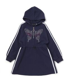 nexchic / ネクシック ミニ丈・ひざ丈ワンピース | バタフライパッチフード付き裏毛ワンピース(110~150cm)