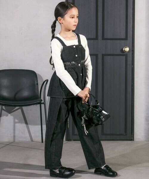 nexchic / ネクシック その他トップス | デニムビスチェ＋タック入り太パンツセットアップ(110~150cm)（ブラック）