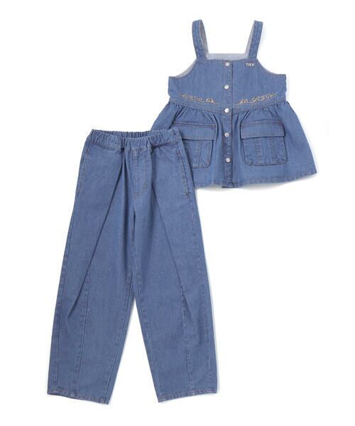 nexchic / ネクシック その他トップス | デニムビスチェ＋タック入り太パンツセットアップ(110~150cm)（ブルー）