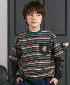 nexchic / ネクシック Tシャツ | ロゴ入り長袖Tシャツ＋マルチボーダー半袖Tシャツセット(110~150cm)