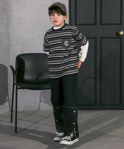 nexchic / ネクシック Tシャツ | ロゴ入り長袖Tシャツ＋マルチボーダー半袖Tシャツセット(110~150cm) | 詳細1