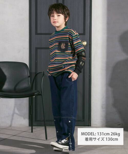 nexchic / ネクシック Tシャツ | ロゴ入り長袖Tシャツ＋マルチボーダー半袖Tシャツセット(110~150cm) | 詳細13