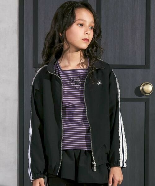nexchic / ネクシック ノーカラージャケット | レースライン入りタフタジャケット(110~150cm)（ブラック）