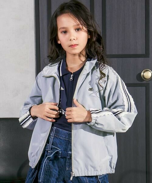 nexchic / ネクシック ノーカラージャケット | レースライン入りタフタジャケット(110~150cm)（ブルー）