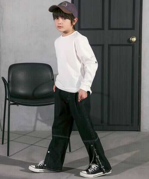 nexchic / ネクシック デニムパンツ | ボタンスリット開きワイドデニムパンツ(110~150cm) | 詳細1