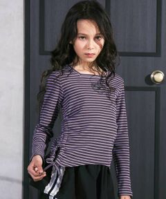 nexchic / ネクシック Tシャツ | スクエアネックサイドギャザーテレコ長袖Tシャツ(110~150cm)