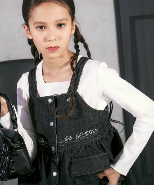 nexchic / ネクシック Tシャツ | スクエアネックサイドギャザーテレコ長袖Tシャツ(110~150cm) | 詳細1