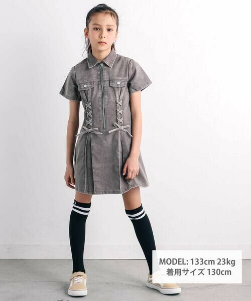 nexchic / ネクシック ミニ丈・ひざ丈ワンピース | プリンセスラインレースアップデニム＆ツイルワンピース(110~150cm) | 詳細11