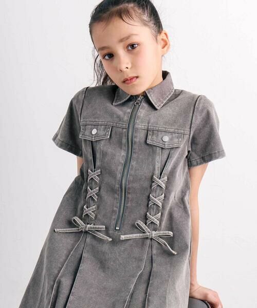 nexchic / ネクシック ミニ丈・ひざ丈ワンピース | プリンセスラインレースアップデニム＆ツイルワンピース(110~150cm) | 詳細12