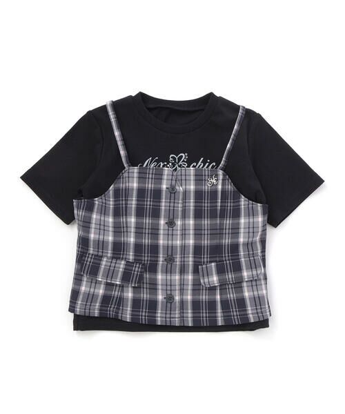 nexchic / ネクシック Tシャツ | チェックビスチェ＋スパンテレコ半袖Ｔシャツセット(110~150cm) | 詳細4