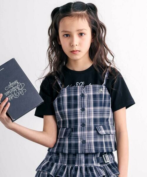 nexchic / ネクシック Tシャツ | チェックビスチェ＋スパンテレコ半袖Ｔシャツセット(110~150cm)（ネイビー系）