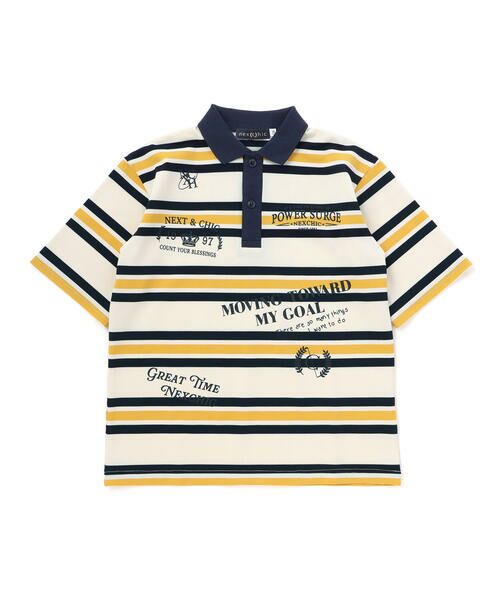 nexchic / ネクシック ポロシャツ | プリントカノコボーダーポロシャツ(110~150cm)（オフホワイト系）