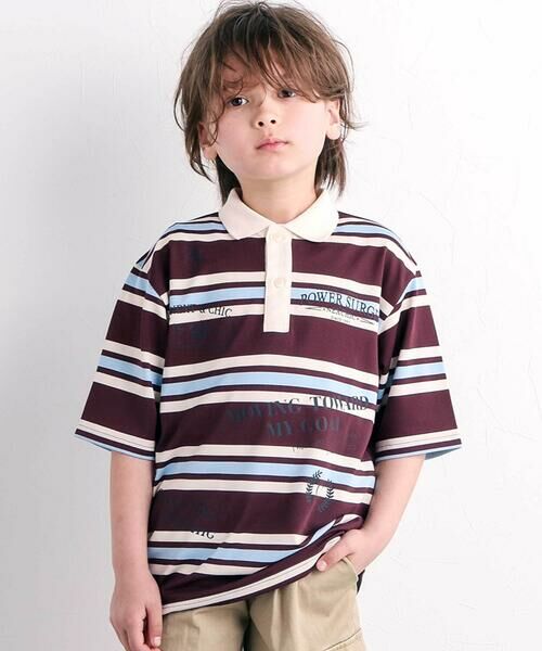 nexchic / ネクシック ポロシャツ | プリントカノコボーダーポロシャツ(110~150cm)（ブラウン系）