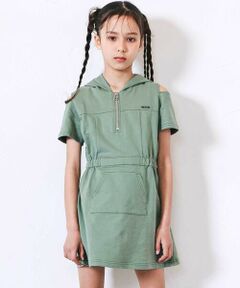 nexchic / ネクシック ミニ丈・ひざ丈ワンピース | フルジップ肩あきフードワンピース(110~150cm)