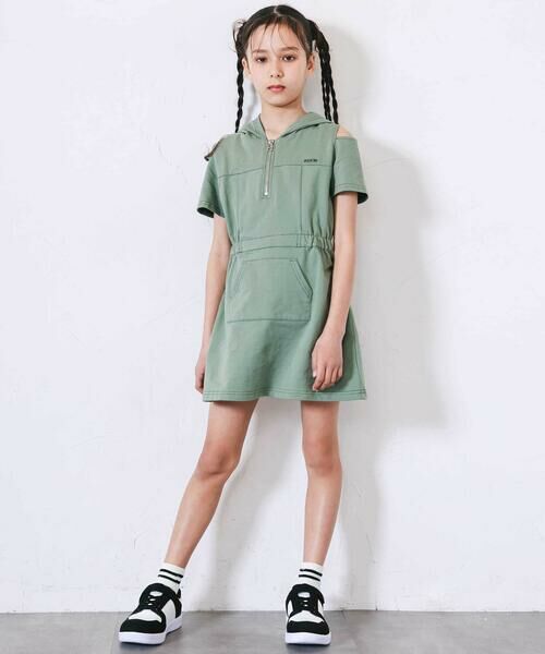 nexchic / ネクシック ミニ丈・ひざ丈ワンピース | フルジップ肩あきフードワンピース(110~150cm) | 詳細2