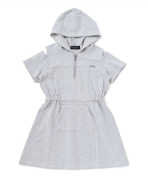 nexchic / ネクシック ミニ丈・ひざ丈ワンピース | フルジップ肩あきフードワンピース(110~150cm)（グレー）