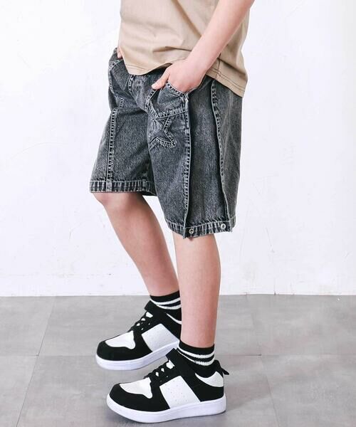 nexchic / ネクシック デニムパンツ | バックロゴ5分丈デニムパンツ(110~150cm)（ブラック）