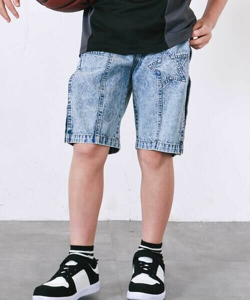 nexchic / ネクシック デニムパンツ | バックロゴ5分丈デニムパンツ(110~150cm)（ブルー）